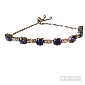 Blue & White Sapphire & Sterling Silver Sparkle Bolo Slide Bracelet